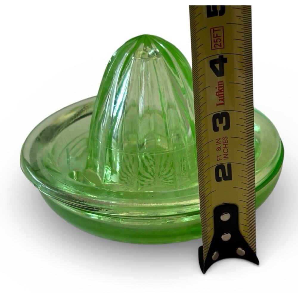Uranium Glass Depression Glass Juicer Reamer Vintage 2 Piece Great Glow! - Picture 6 of 9